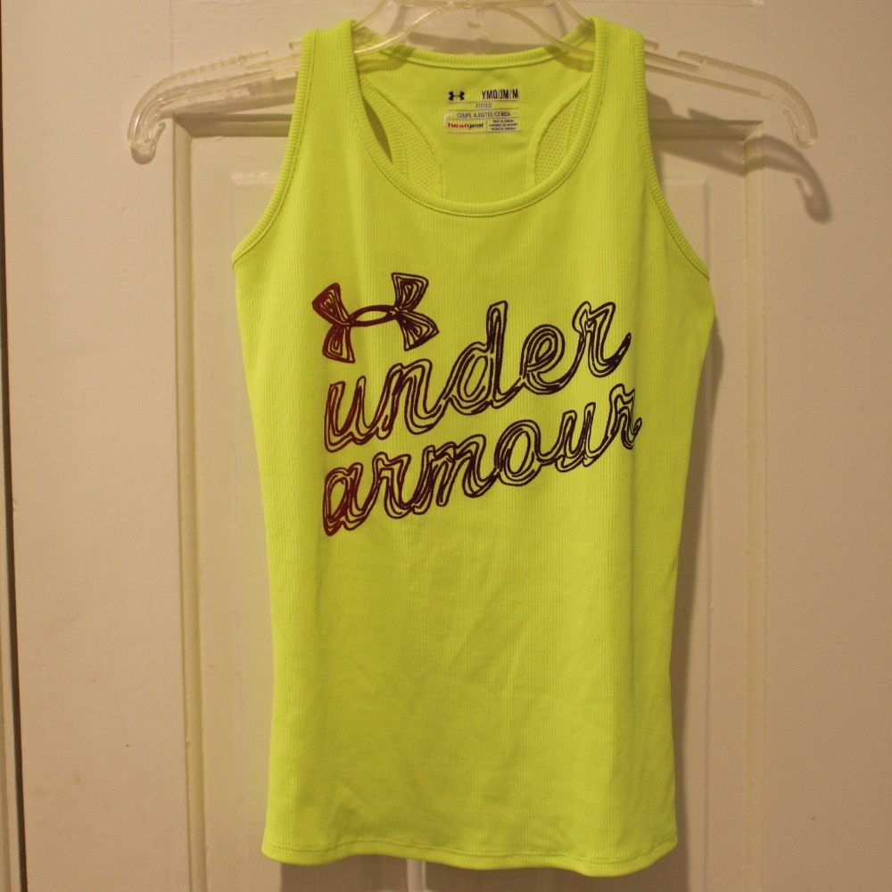 Neon Yellow Girls Fitted Youth Medium Tank Top
